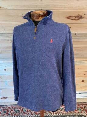 Polo Ralph Lauren Heathered Navy Quarter-Zip Pullover with Red Pony, Size L
